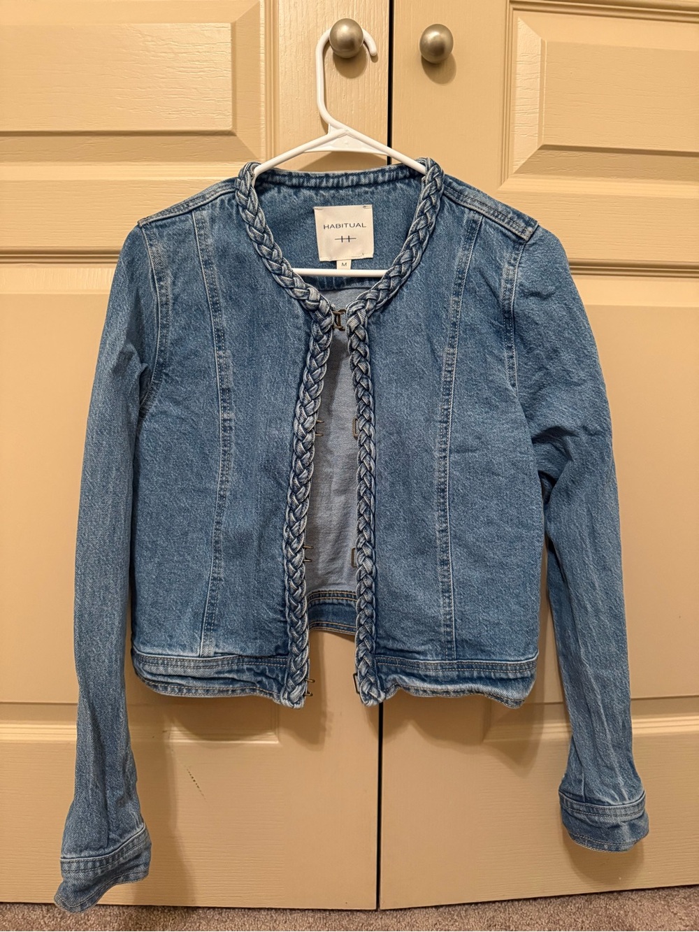 Habitual Braided-Trim Denim Jacket - Blue
